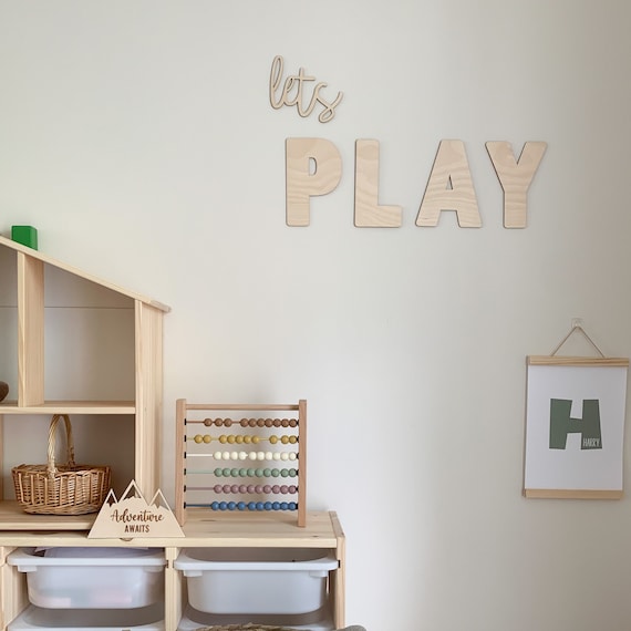 Let’s play sign, play sign, sign for playroom, wooden nursery decor, children’s bedroom wall art, reading corner quotes, kids wall art