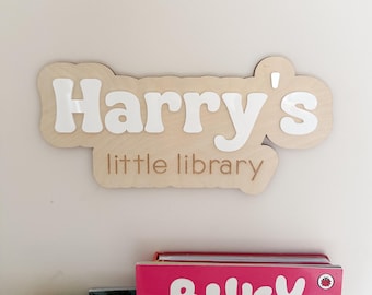 Little library sign, personalised kids library sign, book corner, book nook sign, childrens room decor, nursery wall art