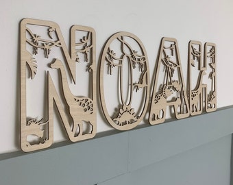 Dinosaurus letters, kwekerij naam teken, dinosaurus naam teken, gepersonaliseerde naam teken, aangepaste naam decor, dinosaurus thema decor, dinosaurus kunst aan de muur