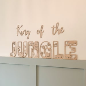 King of the jungle sign, kids room nursery decor, safari theme, wooden wall art, wooden words for nursery, quote for childrens room