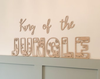 King of the jungle sign, kids room nursery decor, safari theme, wooden wall art, wooden words for nursery, quote for childrens room
