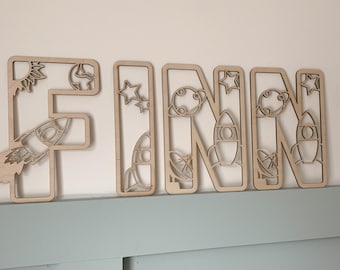 Space letters, name sign wood, space name sign, Personalised Name Sign, Custom Name, Space theme Decor, Space Wall Art
