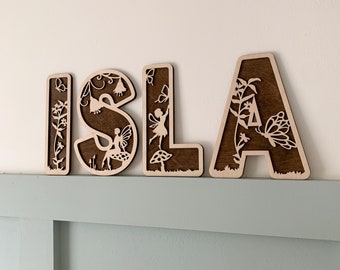 Fairy letters, name sign wood, Fairy name sign, Personalised Name Sign, Custom Name Decor, Fairy Theme Decor, Fairy Wall Art
