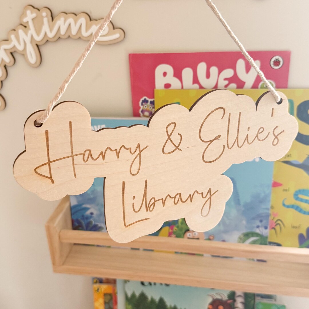 Personalized Engraved Wooden Library Sign: Kids' Room Decor - Etsy