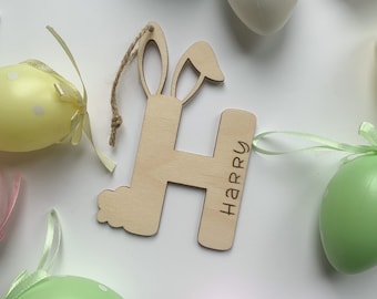 Easter basket tag, Easter initial tags, Easter bunny name tag, personalised Easter tag, easter sign with name, gift tag wooden
