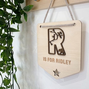 Personalised hanging signs, New baby gift, personalised wooden plaque, Personalised Safari Jungle Name, Hanging Flag, Pennant Sign Gift,