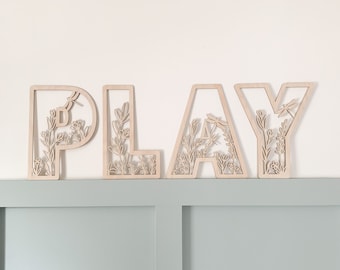 Wildflower letters, wildflower name sign wood,flower name sign, Personalised Name Sign, Custom Name, floral Theme Decor, wildflower Wall Art