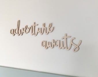 Adventure Awaits sign, kids wall sign door sign, wooden words for walls, quotes for kids room, childrens room decor, nursery wall art