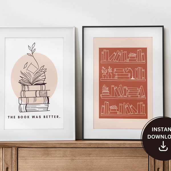 Printable The Book Was Better Two Piece Wall Art - Gift for Bookworms and Book Lover, Book Decor, Book Nook