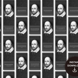 Printable William Shakespeare Bookmark Bundle With Quotes, Set of 8 - Minimalist, Book Lover, Gift for Bookworms and Booklover