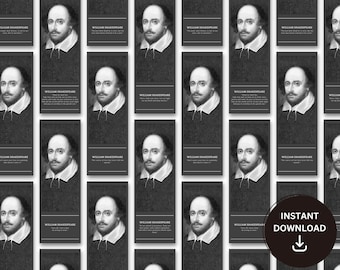 Druckbares William Shakespeare Lesezeichen Bundle mit Zitaten, 8er Set - Minimalist, Buchliebhaber, Geschenk für Leseratten und Bücherliebhaber