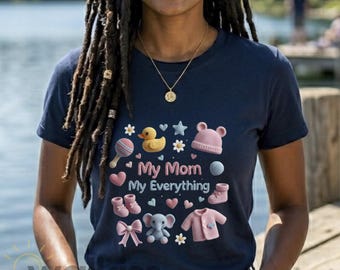 My Mom My Everything Shirt New Mom Gift DTF Premium Print Heavy Cotton G500 Tee 3D Visual Effect Crochet Style Gift Fast Shipping