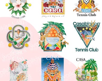 VINTAGE CASABLANCA Collection - 9 Premium Moroccan Designs - Retro Tennis Club + Exotic Architecture - Exclusive PNG Pack