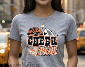 Cheer Mom Shirt Mother's Day Gift, Retro Cheerleader Mom Sweatshirt Birthday Present, G500 Heavy Cotton, Orange Sports Tee, Fast Shipping