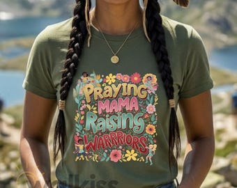 Praying Mama Raising Warriors Shirt, Christian Mother's Day Gift, G500 Heavy Cotton, Faith Warrior Mom Tee, Retro Floral,