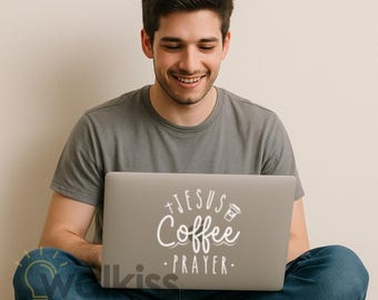 Kristen dekal "Jesus, bön och kaffe" | Högkvalitativt permanent klistermärke | Daglig inspiration och andlig dekoration