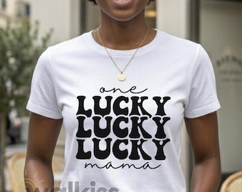 One Lucky Mama Shirt Mother's Day Gift, Retro Groovy Blessed Mom Sweatshirt Birthday Present, G500 Heavy Cotton Tee, Fast Shipping