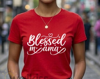 Blessed Mama Shirt Mother's Day Gift, Minimalist Script Sweatshirt Birthday Present for Mom, G500 Heavy Cotton Tee, Fast Shipping