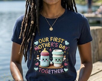 Our First Mother's Day Together Shirt First Mother's Day Gift, G500 Heavy Cotton, Faux Crochet DTF Print, New Mom Gift, Fast Shipping