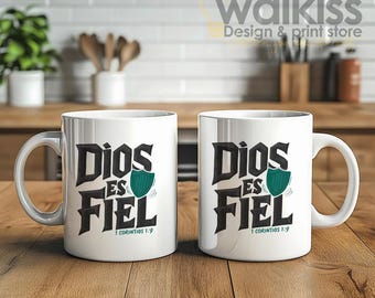 Mug Cristiano 11oz “Dios es Fiel” 1 Corintios 1:9 | Taza Bíblica Inspiradora | Regalo de Fe, Esperanza y Confianza en Dios