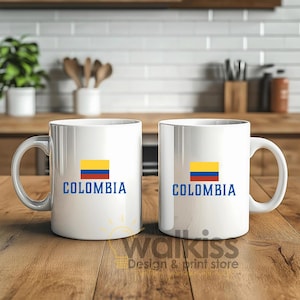 Colombia Mug 11oz with tricolor flag and “Colombia” in blue | Patriotic coffee cup for Colombians abroad co