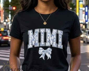 Mimi Shirt Mother's Day Gift, Coquette Bow Sweatshirt Birthday Present for Mom Grandma, G500 Heavy Cotton, Blue Floral Tee, Fast Shipping