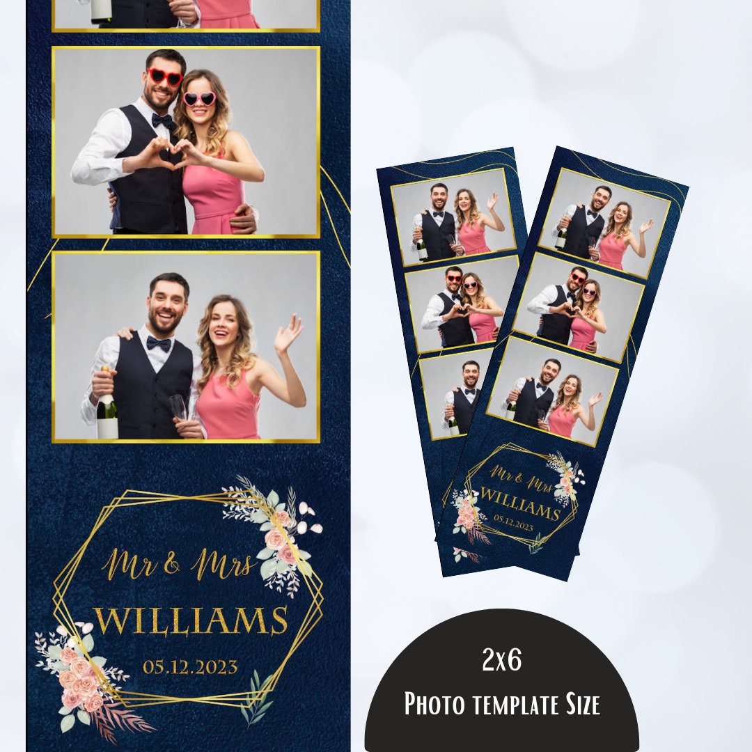 Booth Frame Blue Navy Blue Blush Pink Green Gold Wedding Photobooth Template, Floral ...