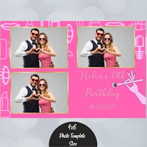 Rosa Fotoautomat Overlay, rosa und goldene Fotobox, Spa Party Make-up, Geburtstags-Foto in der Postkartengröße 10x10, 10x15