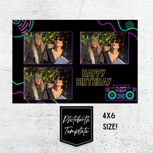 Plantilla de fotomatón de fiesta de cumpleaños de Neon Disco 80, Plantilla de fotomatón, Plantilla de fotomatón de boda 4x6