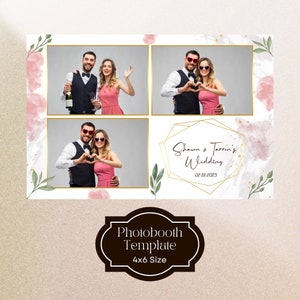 Élégant Blush Pink Sage Green Floral Wedding Photo booth Template, carte postale 4x6, modèle de photo booth mariage