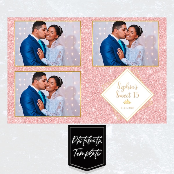 Pink Rose Gold Sparkle Birthday quinceanera Sweet 16 Wedding Photobooth Template, Photobooth Template, 4x6 Wedding Photo booth Template