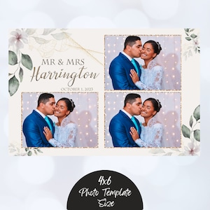 Modello per cabina fotografica per matrimonio 4x6 con fiori floreali in avorio e modello per cabina fotografica da cartolina verde, glitter oro scintillante di classe