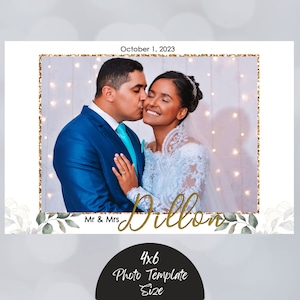 Wedding Photobooth template 4x6 floral greenery gold horizontal landscape 1 single photo photo booth template