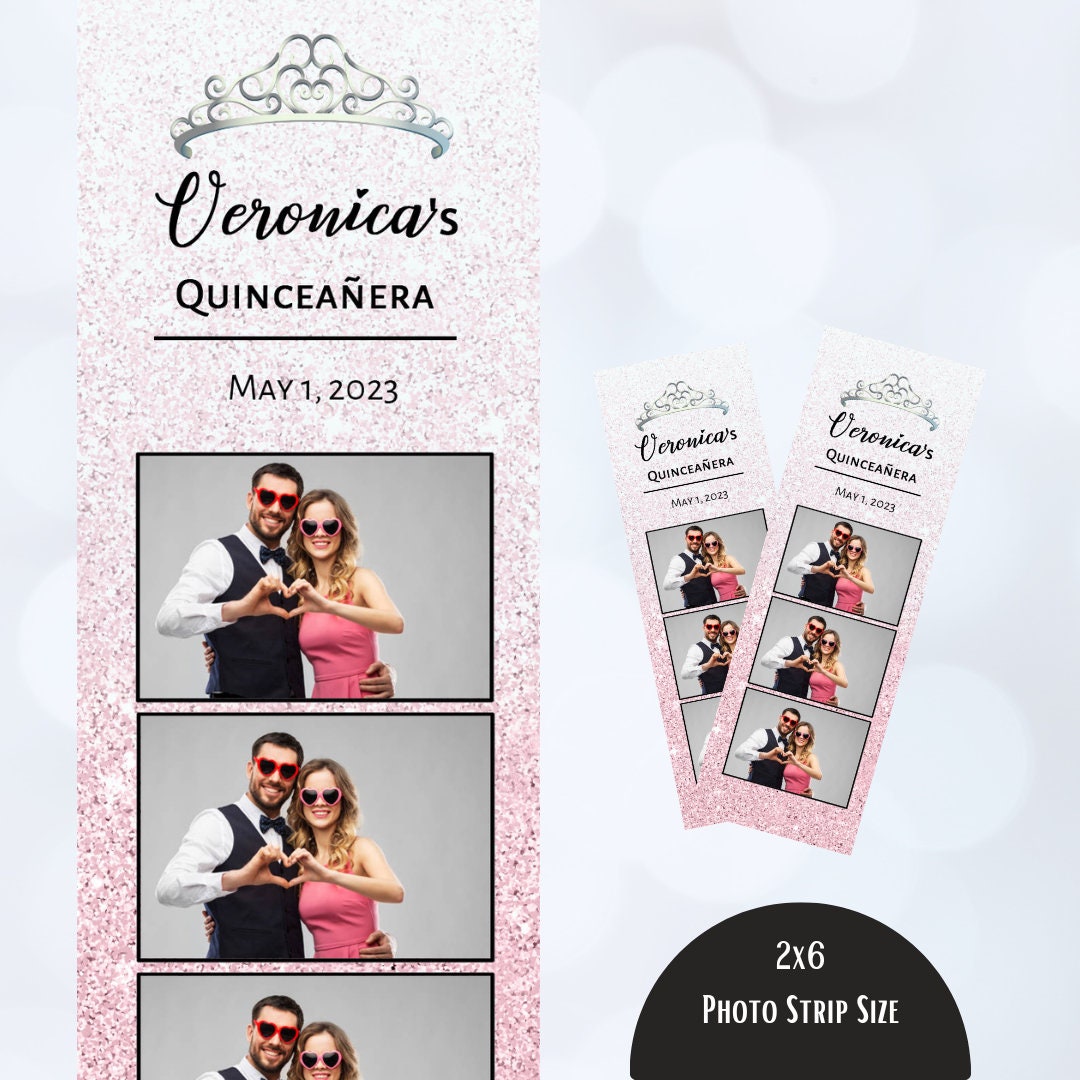 Quinceañera Photo Booth Template Pink Sparkle Glitter Champagne PSD