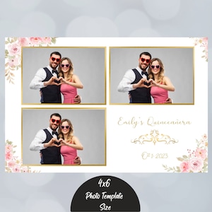 Quinceañera Photo Booth Template, Birthday Photo Booth Template, Photo Booth Template 4x6, Pink floral Quinceanera photobooth