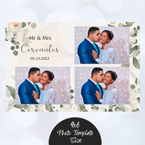 Hochzeit Photobooth Template 10x15 mit Floral silbernen Blumen und viel Grün Postkarte, Photobooth Template, Fotodesign weiß off-white ivory