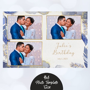 Blue Gold Sparkle Quinceanera photo booth template, Photo Booth Overlay, Photo Booth Template Birthday, Sweet 16 Template