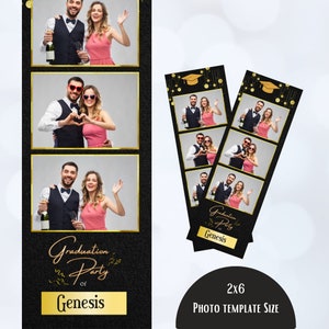 Black and Gold 2x6 graduation photo strip template party school grad photo booth