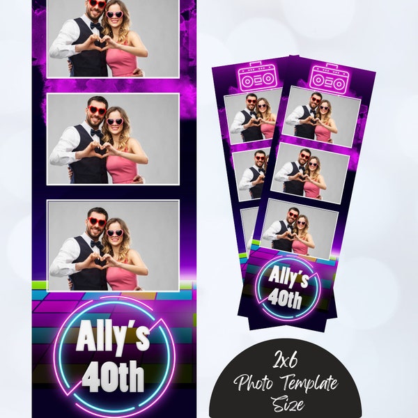 Neon Disco Boombox photo booth template, 2x6 Photo Booth Overlay, Photo Booth Template Birthday, Neon Dance party template