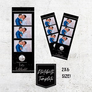Disco Party black and silver photo booth template photobooth strip 2x6 duplicates