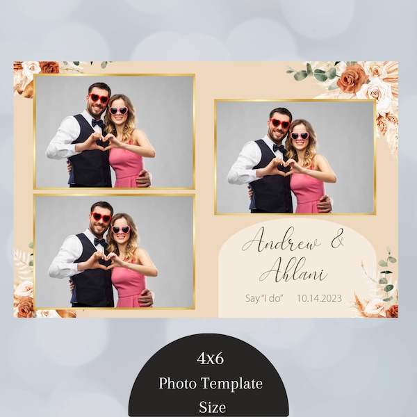 Autumn Photo Booth Template, Fall Wedding Photo Booth Template, Photo Booth Overlay, 4x6, Orange Red, Photobooth template