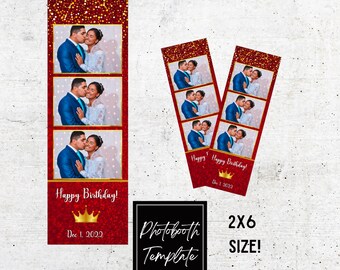 Quinceañera Birthday Bridal Shower Wedding photo booth template photobooth strip 2x6 red sparkle gold