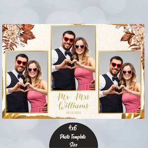 Modello di cabina fotografica per matrimonio 4x6 con modello di cabina fotografica per cartolina autunnale, rosa, marrone e oro scintillante, sovrapposizione di compleanno di classe