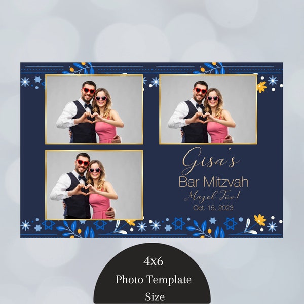 Bar Mitzvah Photo booth, Bat Mitzvah Template, Jewish Theme Photobooth template 6x4 3 Photo Template