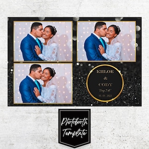 Modèle de photomaton de mariage noir et or scintillant 4 x 6, modèle de photomaton de mariage