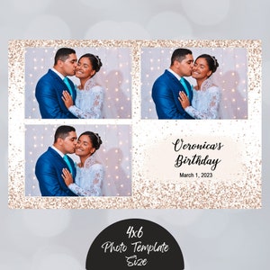 Modelo de cabine fotográfica de casamento 4x6 com glitter rosa blush e modelo de cabine fotográfica de cartão postal brilhante, aniversário elegante