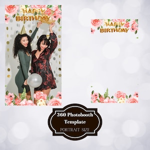 Birthday 360 video booth overlay Pink gold Floral Touchpix Revospin Bday Photo booth 360 Rotating video Slow motion overlay Slomo overlay