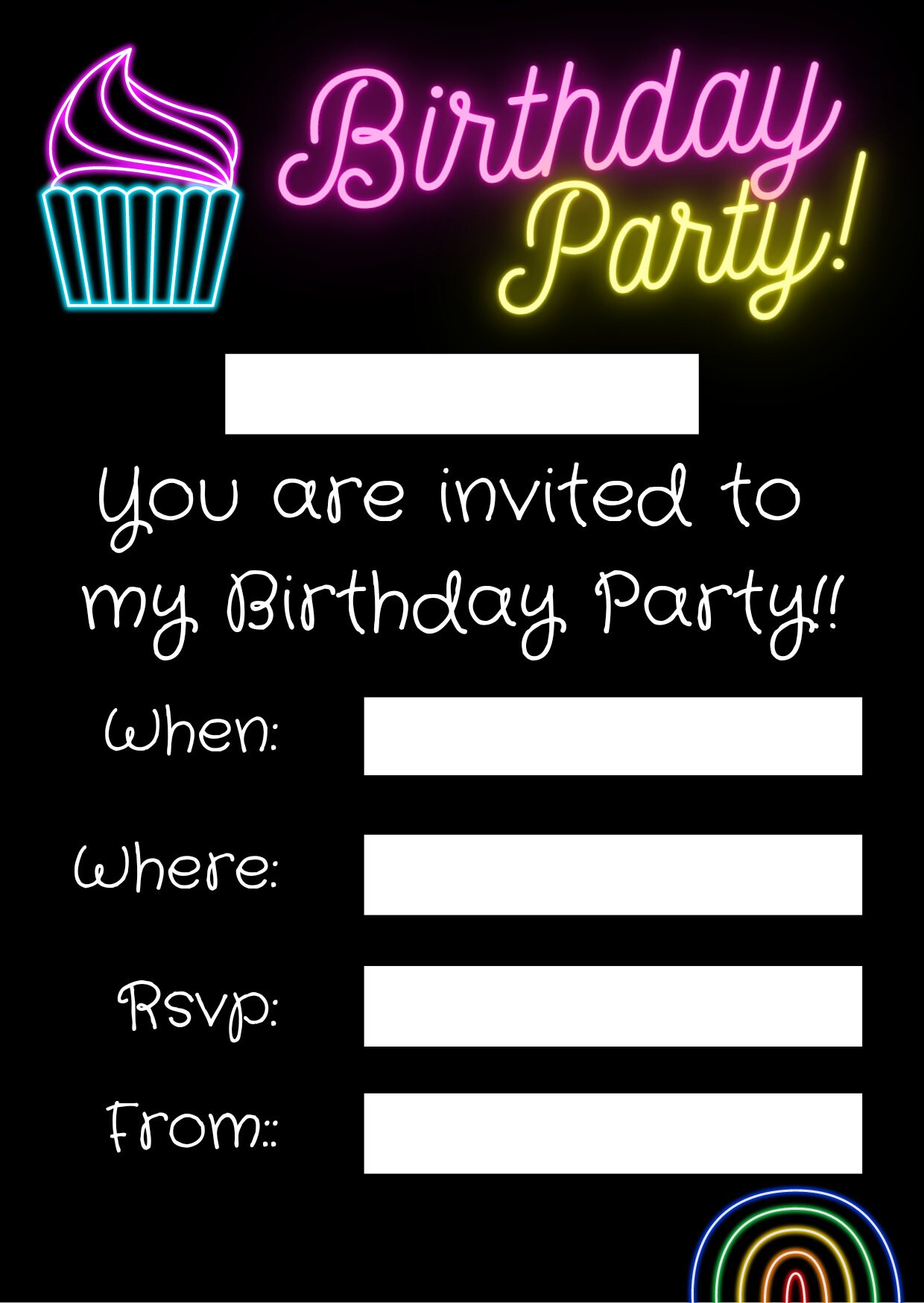 Neon Birthday Party Invitation Etsy