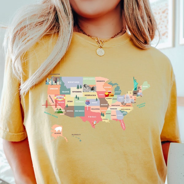 50 States Shirt,US Map Travel Shirt,Vacation Shirt,Gift for USA Traveler,Family Road Trip Shirts,United States Map,gıft for mom,gıft for her