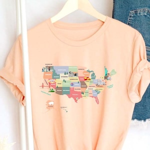 50 Staten Shirt, US Map Travel Shirt, Vakantie Shirt, Cadeau voor Amerikaanse reiziger, Family Road Trip Shirts, Kaart van de Verenigde Staten, cadeau voor moeder, cadeau voor haar